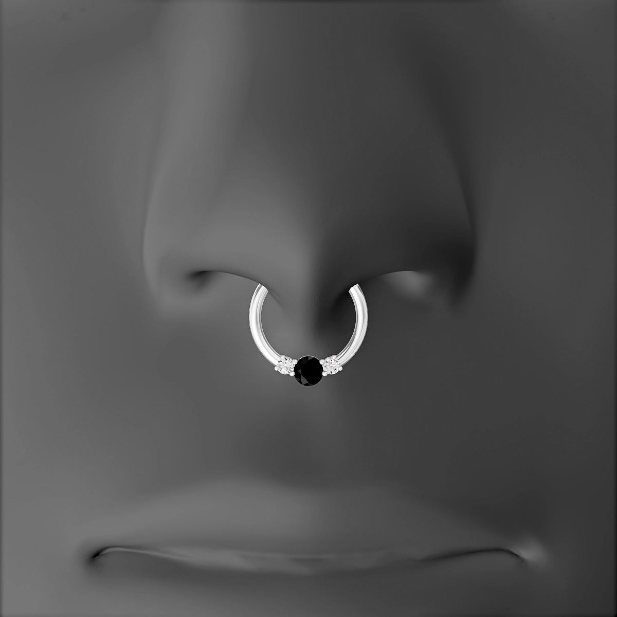 Grace | 18k White Gold 9.5 mm Trilogy Round Black Diamond & Diamond Septum Piercing
