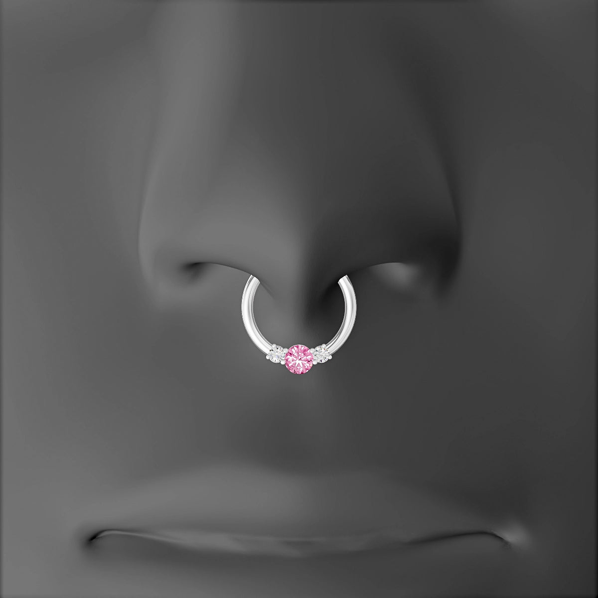 Grace | 18k White Gold 9.5 mm Trilogy Round Pink Sapphire & Diamond Septum Piercing