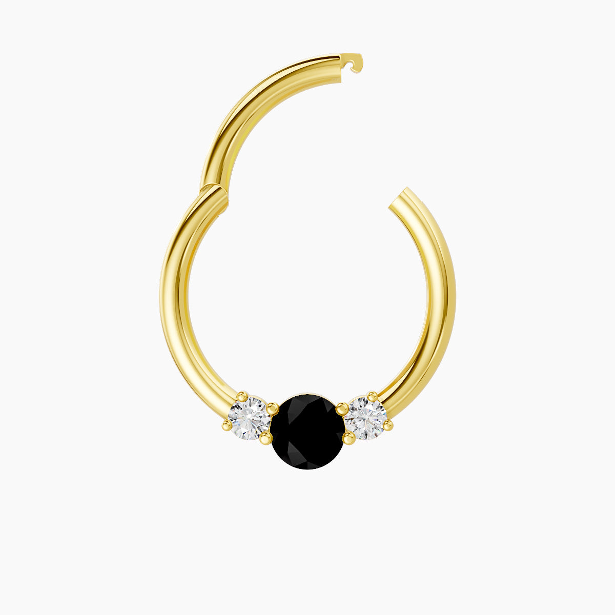 Grace | 18k Yellow Gold 9.5 mm Trilogy Round Black Diamond & Diamond Septum Piercing