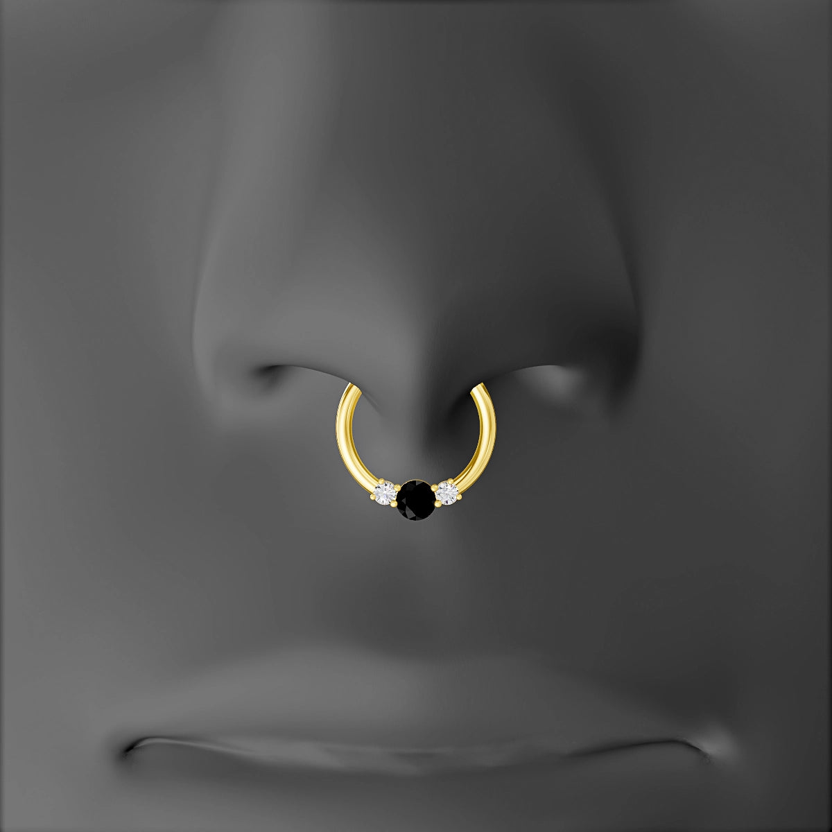 Grace | 18k Yellow Gold 9.5 mm Trilogy Round Black Diamond & Diamond Septum Piercing