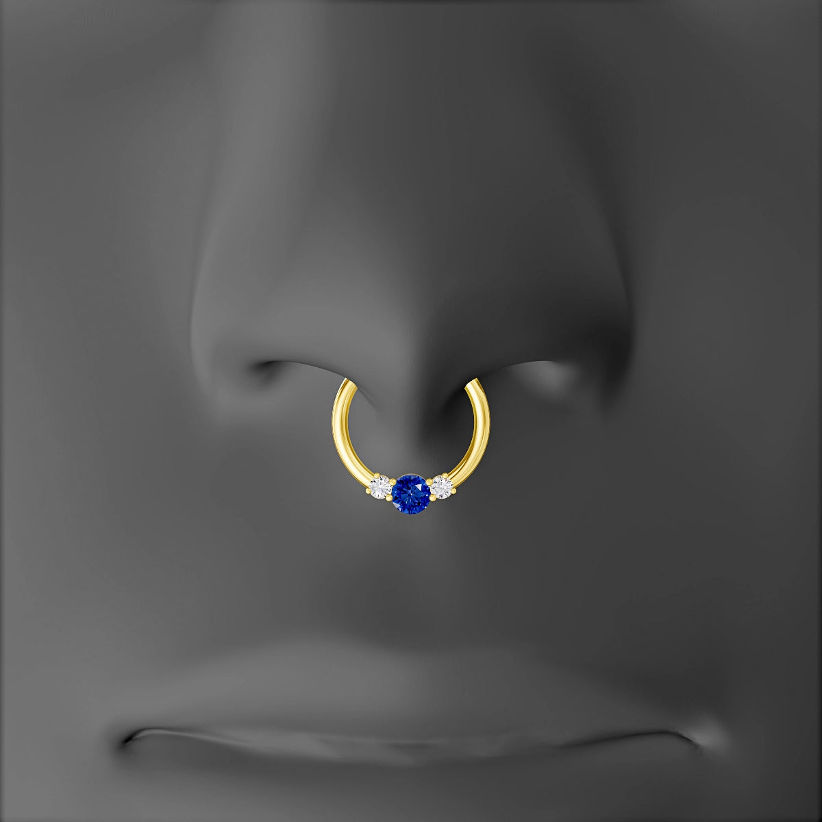Grace | 18k Yellow Gold 9.5 mm Trilogy Round Sapphire & Diamond Septum Piercing