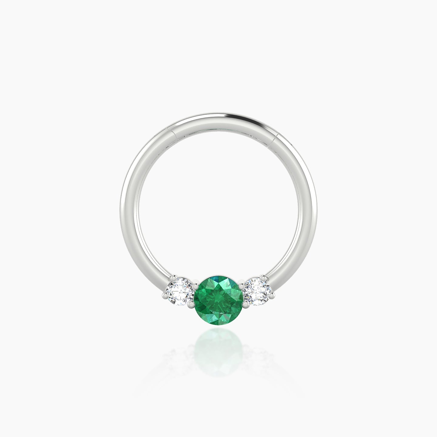 Grace | 18k White Gold 9.5 mm Trilogy Round Emerald & Diamond Septum Piercing
