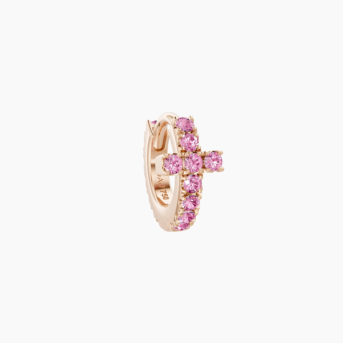 Hecate | 18k Rose Gold 5 mm Cross Pink Sapphire Hoop Piercing