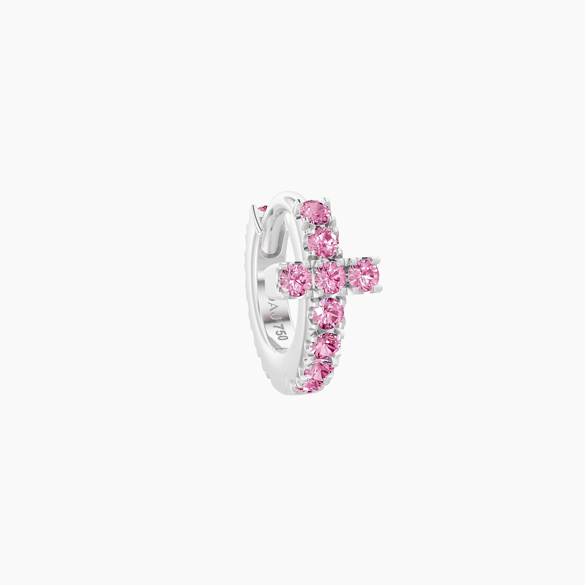 Hecate | 18k White Gold 5 mm Cross Pink Sapphire Hoop Piercing