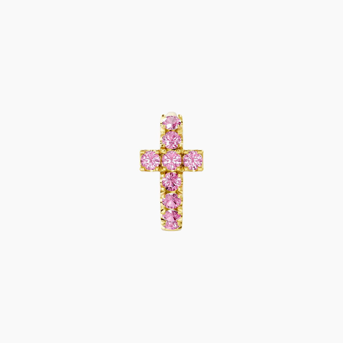 Hecate | 18k Yellow Gold 5 mm Cross Pink Sapphire Hoop Piercing
