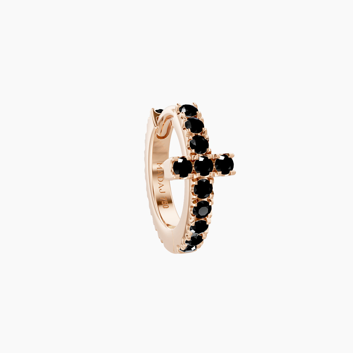Hecate | 18k Rose Gold 6.5 mm Cross Black Diamond Hoop Piercing