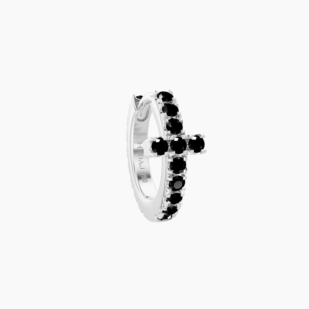 Hecate | 18k White Gold 6.5 mm Cross Black Diamond Hoop Piercing