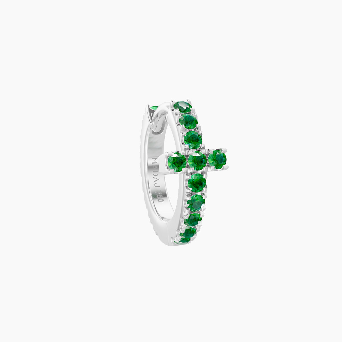 Hecate | 18k White Gold 6.5 mm Cross Emerald Hoop Piercing