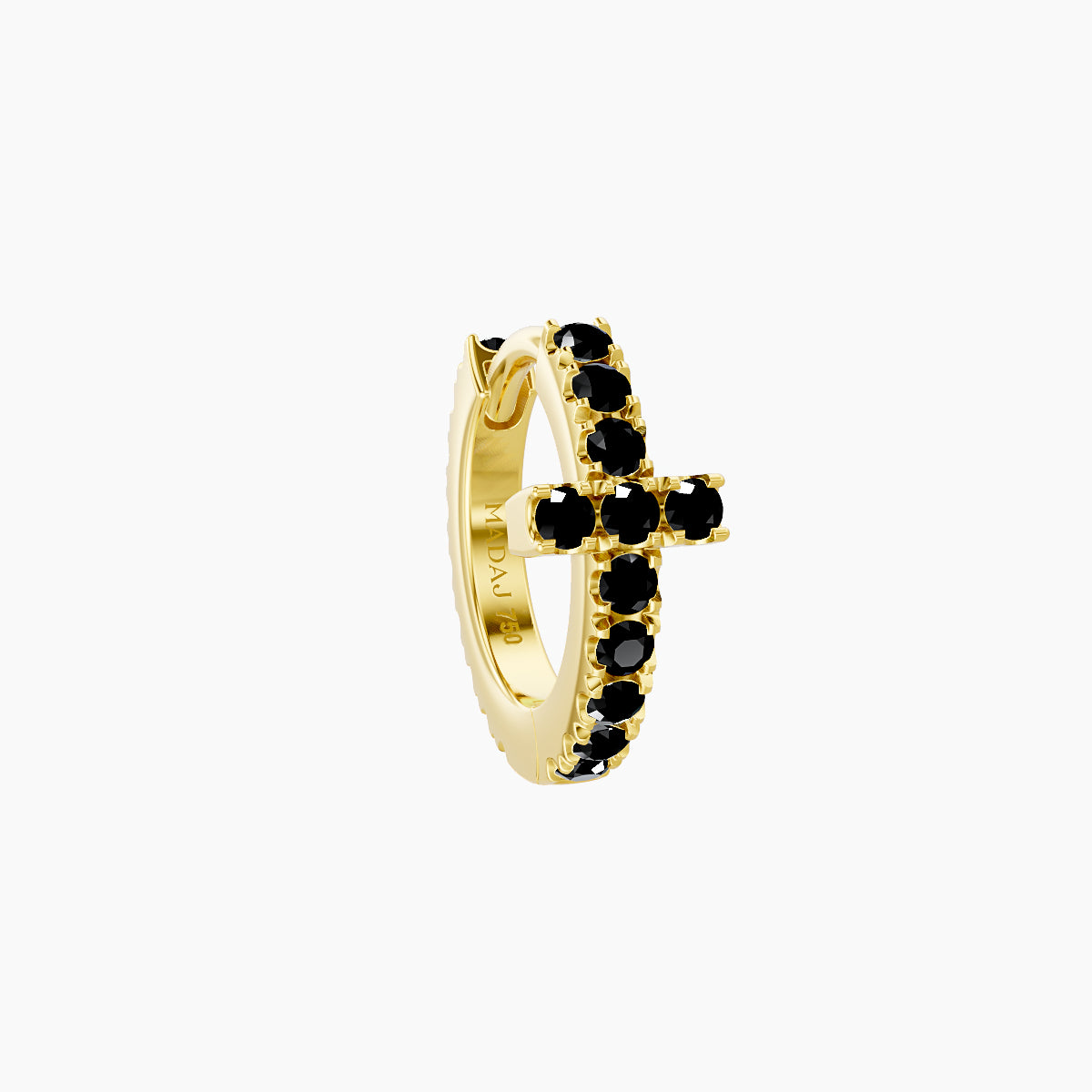 Hecate | 18k Yellow Gold 6.5 mm Cross Black Diamond Hoop Piercing