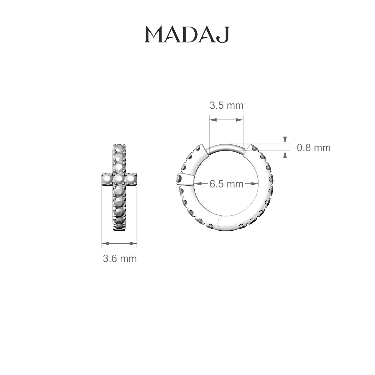 Hecate | 18k White Gold 6.5 mm Cross Black Diamond Hoop Piercing