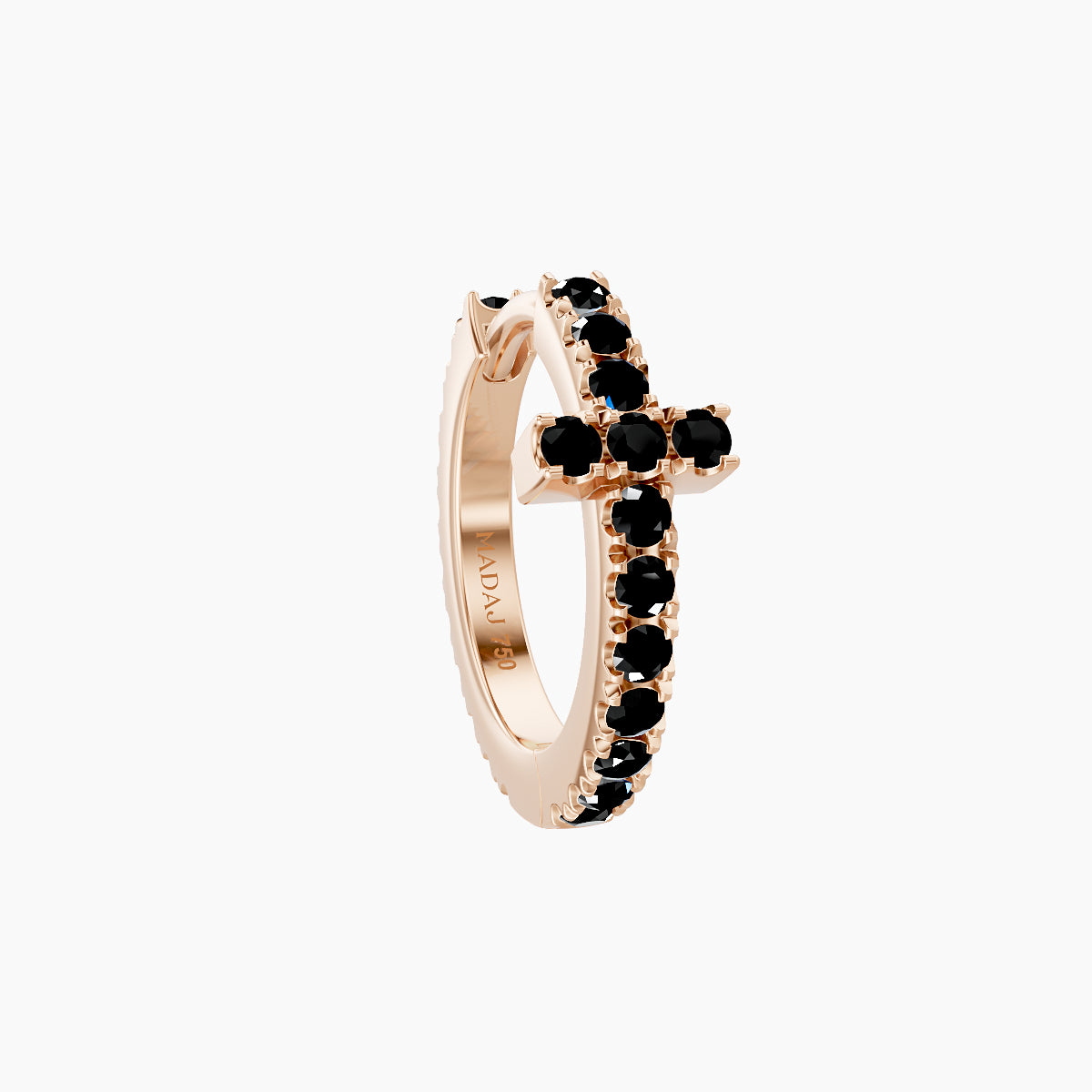 Hecate | 18k Rose Gold 8 mm Cross Black Diamond Hoop Piercing