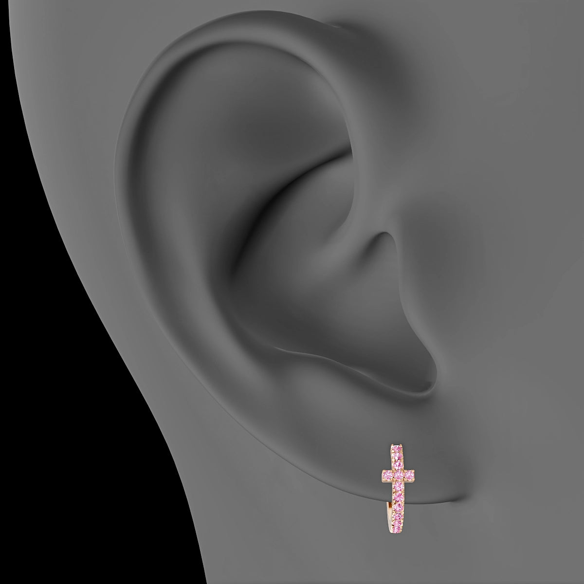 Hecate | 18k Rose Gold 8 mm Cross Pink Sapphire Hoop Piercing