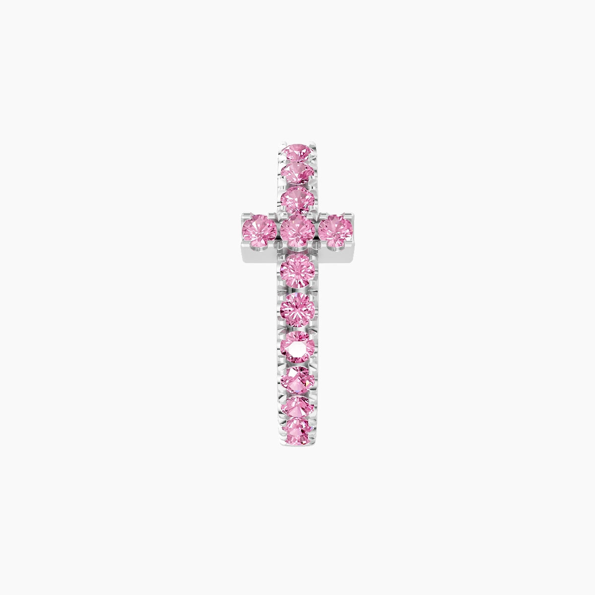 Hecate | 18k White Gold 8 mm Cross Pink Sapphire Hoop Piercing
