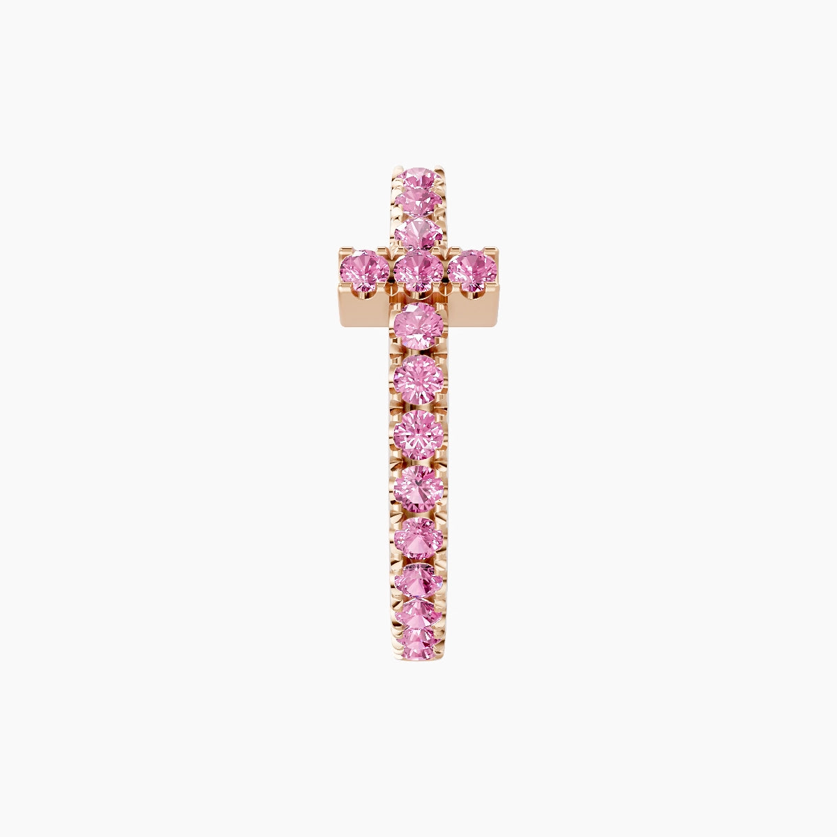 Hecate | 18k Rose Gold 9.5 mm Cross Pink Sapphire Hoop Piercing