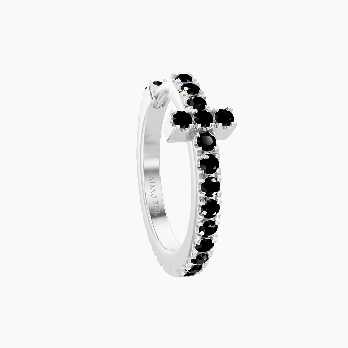 Hecate | 18k White Gold 9.5 mm Cross Black Diamond Hoop Piercing
