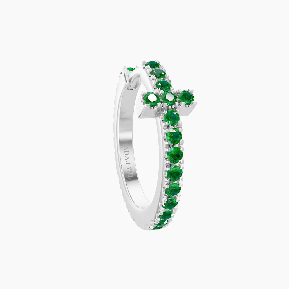 Hecate | 18k White Gold 9.5 mm Cross Emerald Hoop Piercing