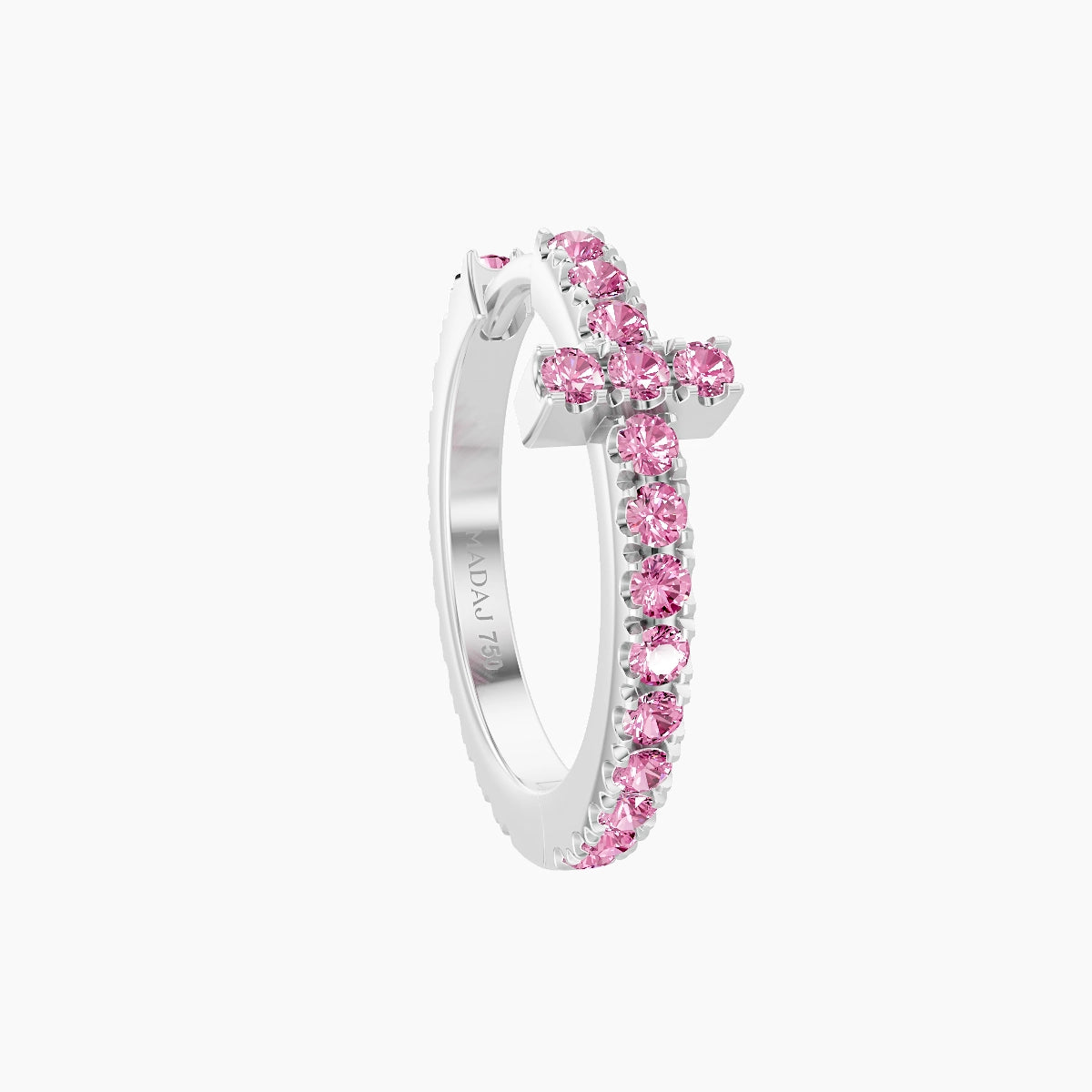 Hecate | 18k White Gold 9.5 mm Cross Pink Sapphire Hoop Piercing