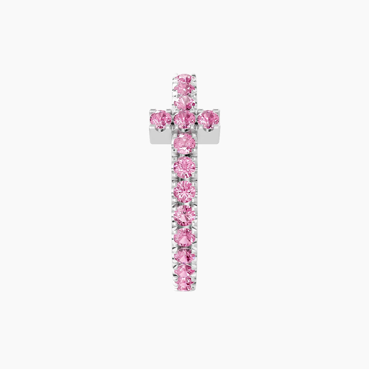 Hecate | 18k White Gold 9.5 mm Cross Pink Sapphire Hoop Piercing