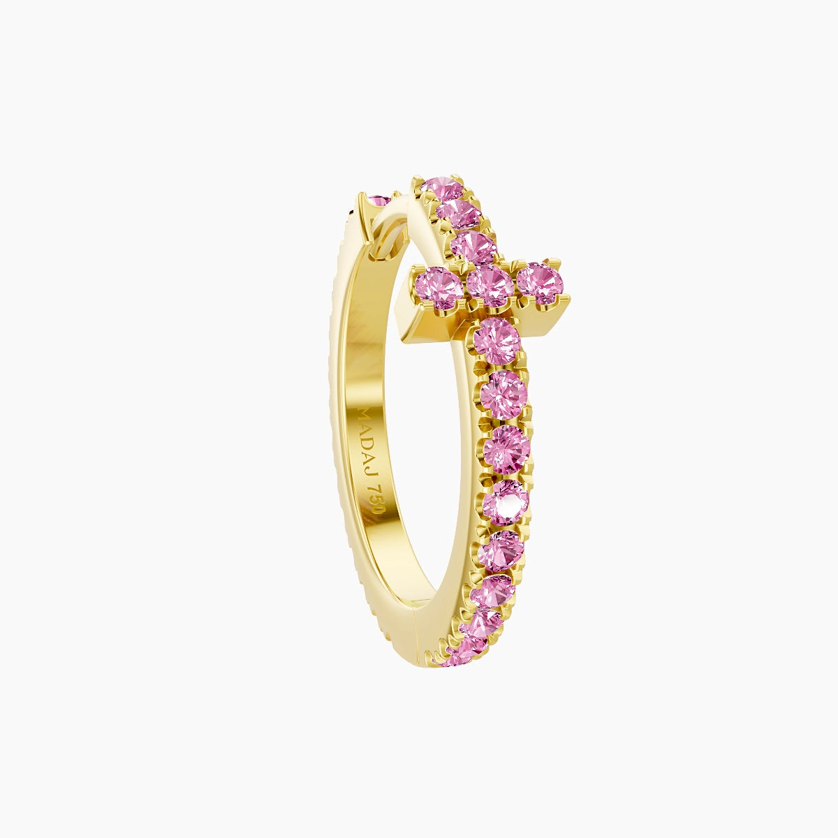 Hecate | 18k Yellow Gold 9.5 mm Cross Pink Sapphire Hoop Piercing