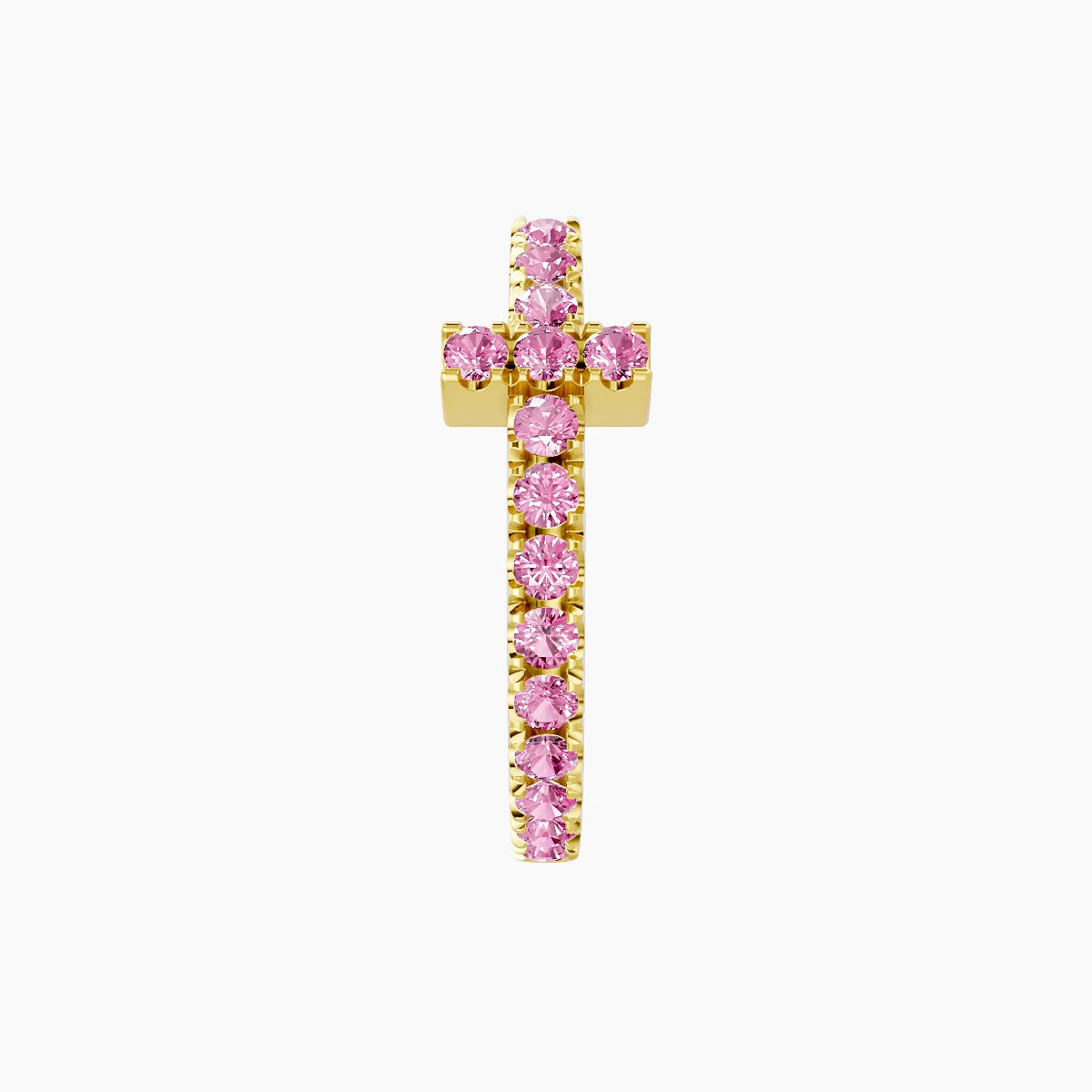 Hecate | 18k Yellow Gold 9.5 mm Cross Pink Sapphire Hoop Piercing