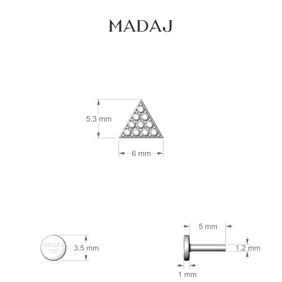 Hermione | 18k Yellow Gold 6 mm 5 mm Trillion Diamond Piercing