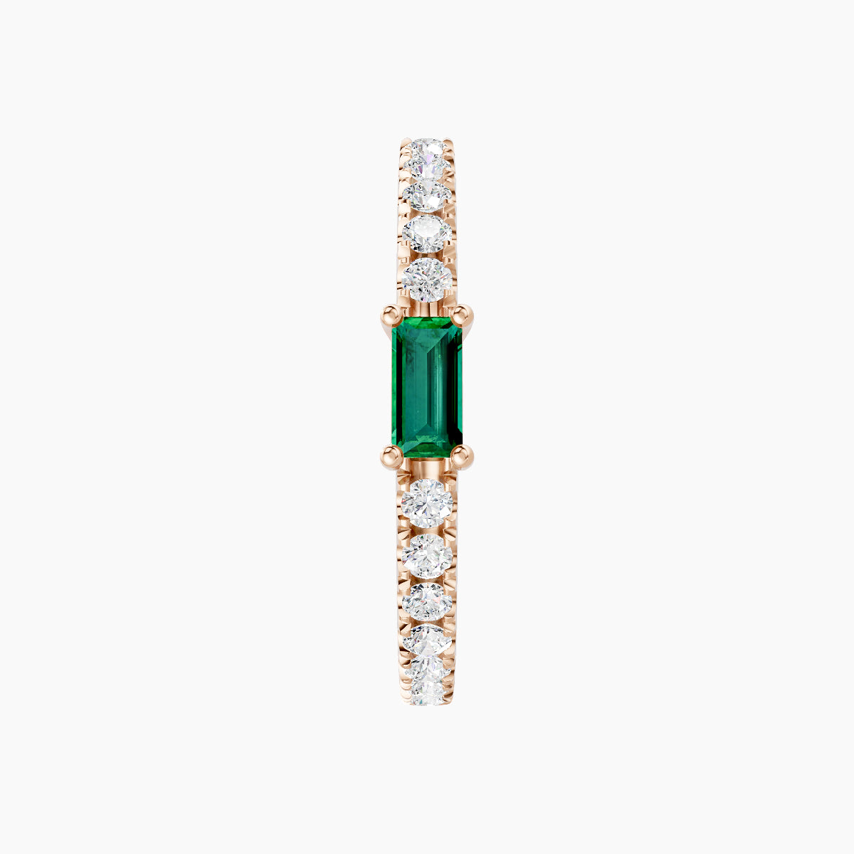 Inanna | 18k Rose Gold 11 mm Baguette Emerald & Diamond Hoop Piercing