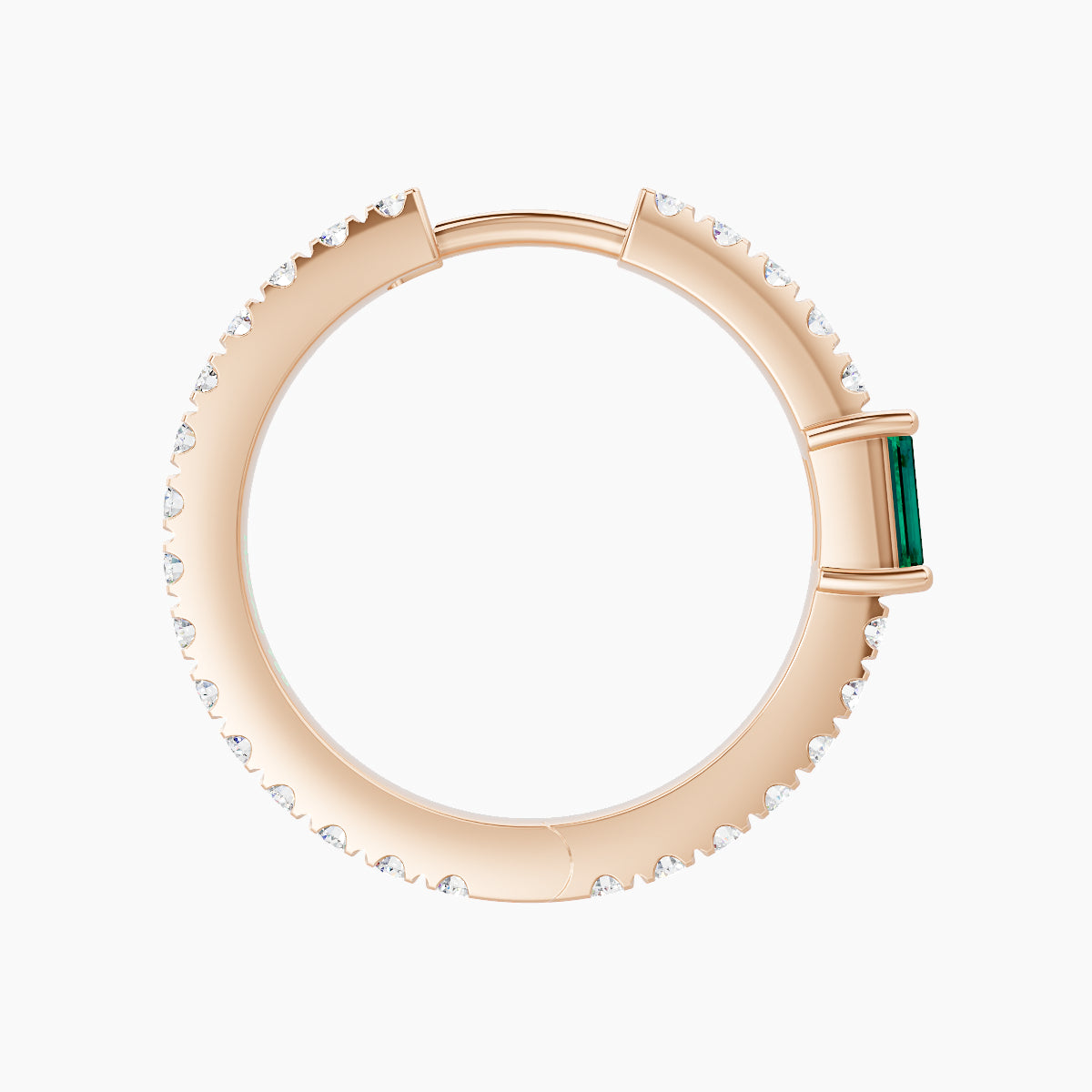 Inanna | 18k Rose Gold 11 mm Baguette Emerald & Diamond Hoop Piercing
