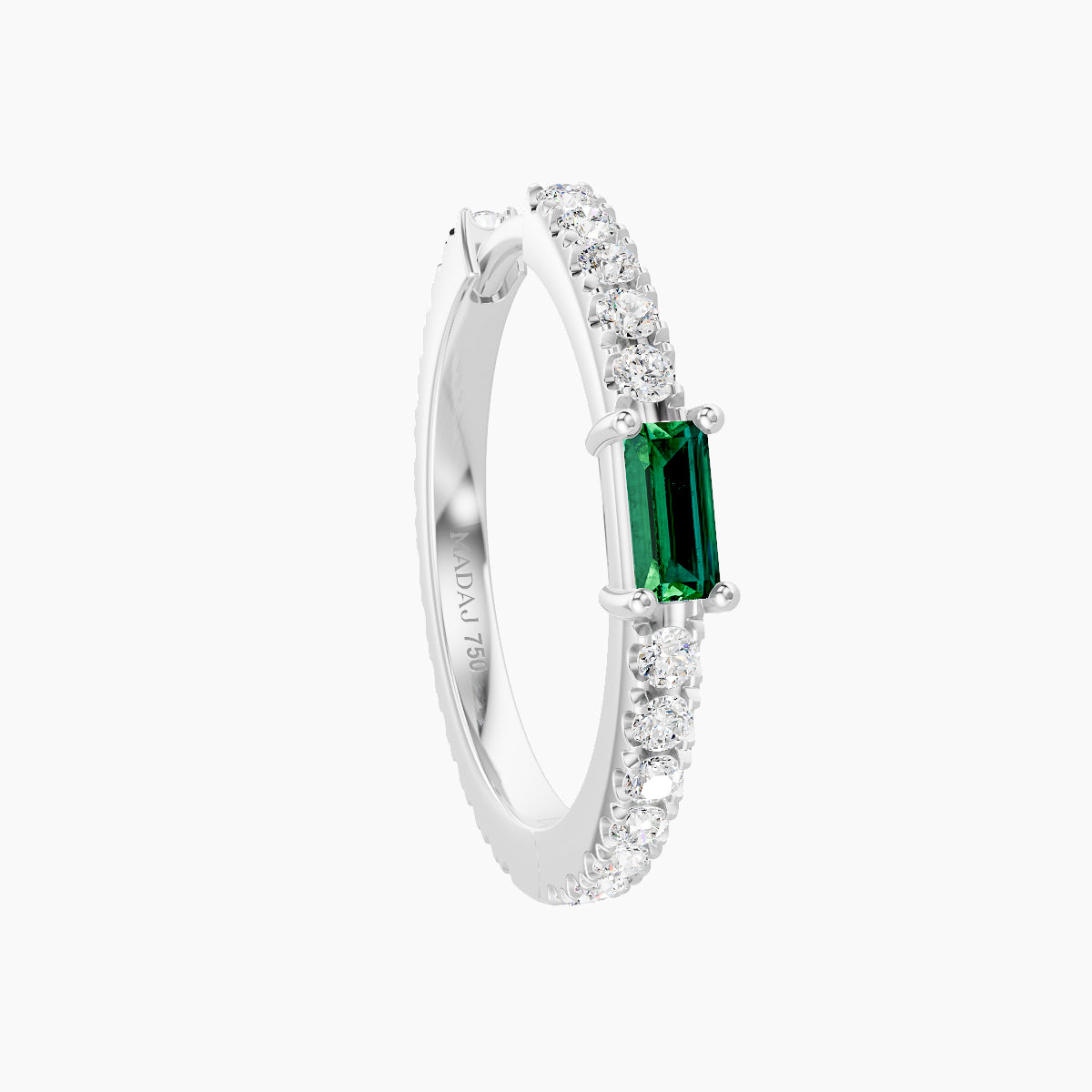 Inanna | 18k White Gold 11 mm Baguette Emerald & Diamond Hoop Piercing