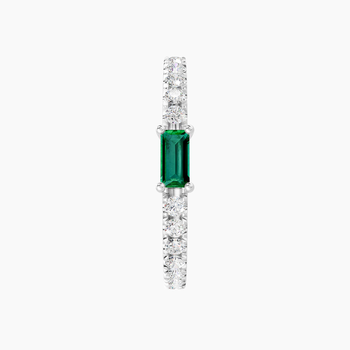 Inanna | 18k White Gold 11 mm Baguette Emerald & Diamond Hoop Piercing