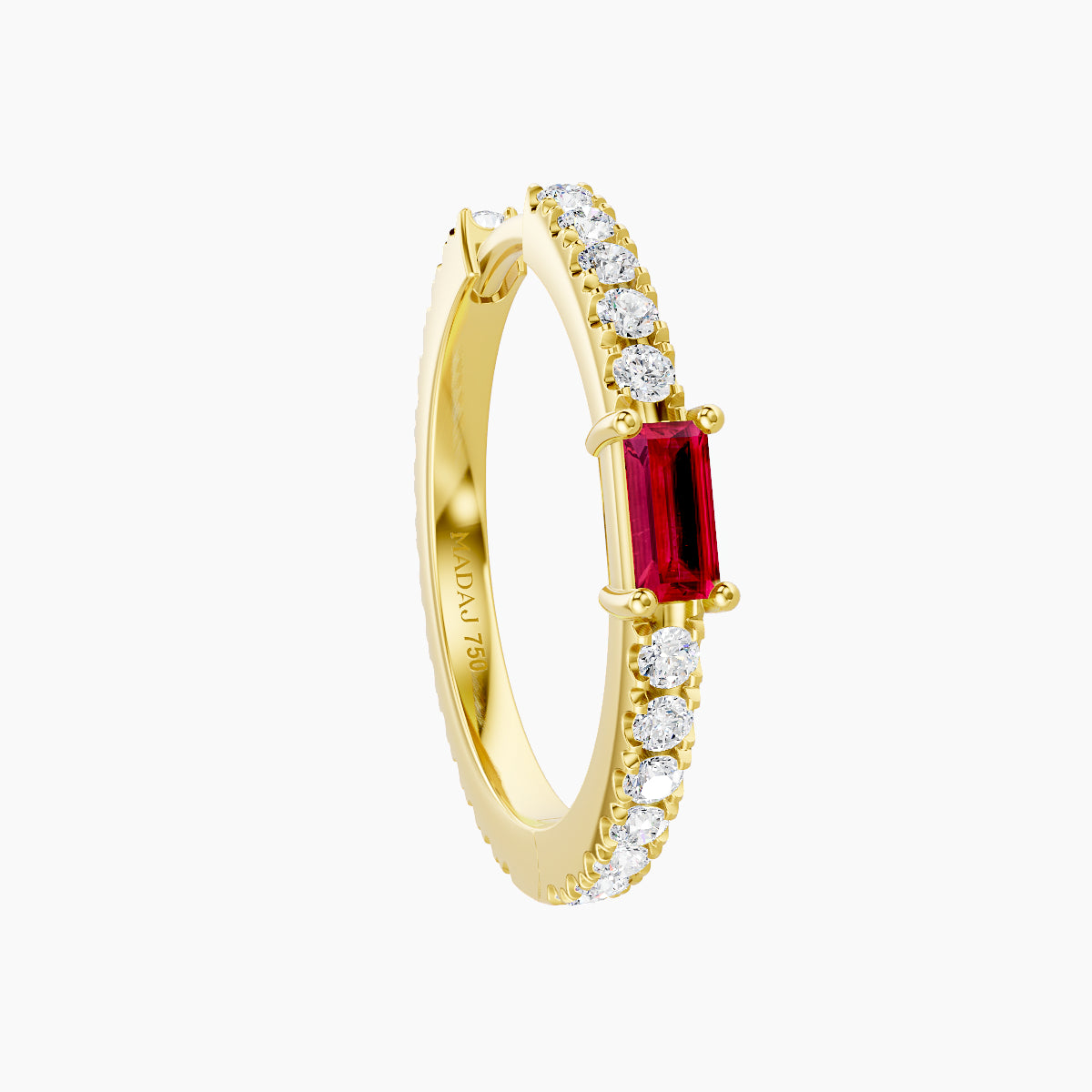 Inanna | 18k Yellow Gold 11 mm Baguette Ruby & Diamond Hoop Piercing