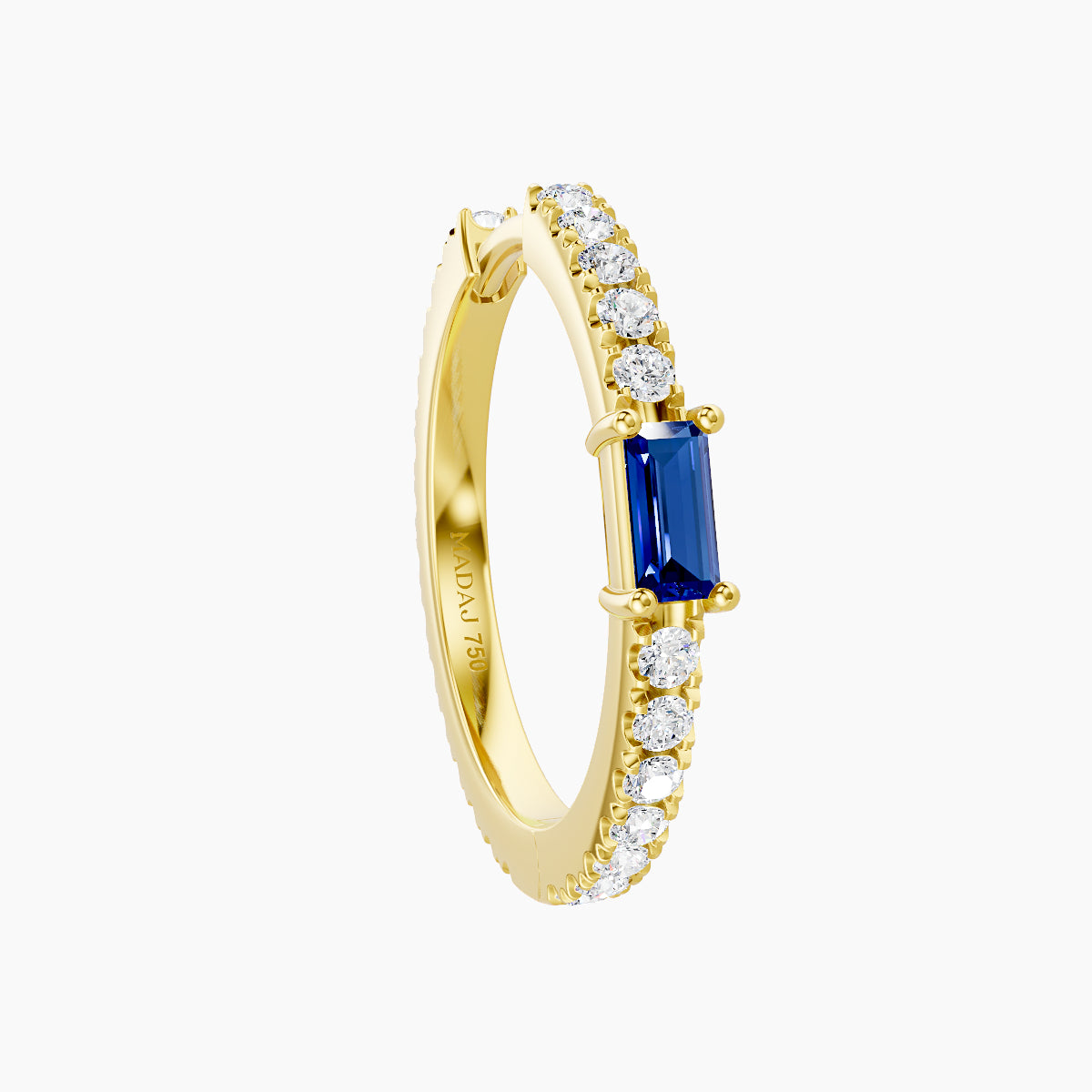 Inanna | 18k Yellow Gold 11 mm Baguette Sapphire & Diamond Hoop Piercing