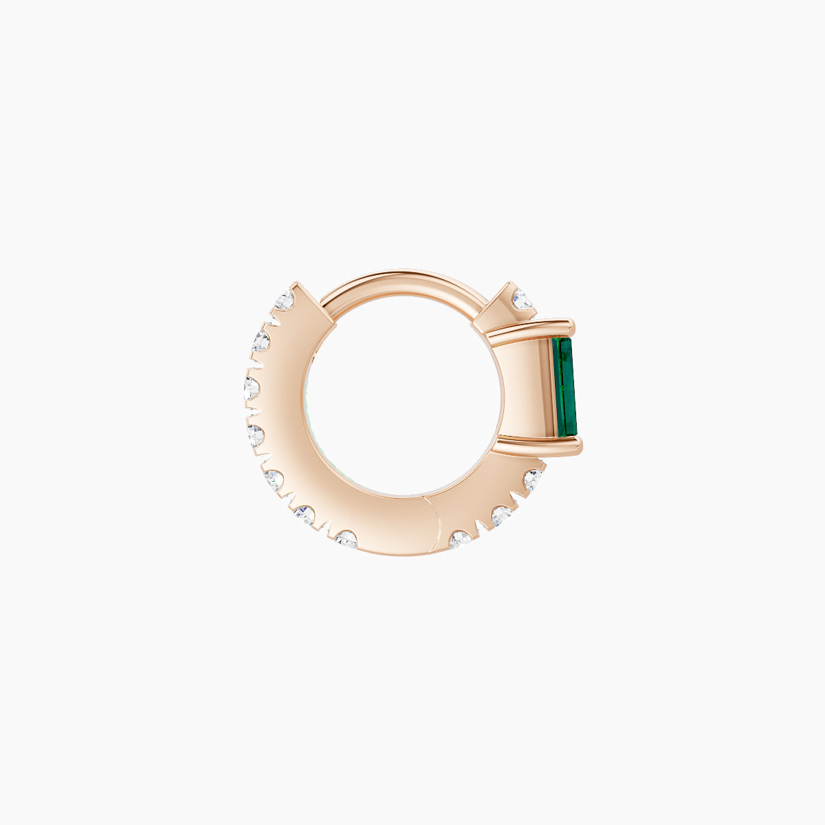 Inanna | 18k Rose Gold 5 mm Baguette Emerald & Diamond Hoop Piercing