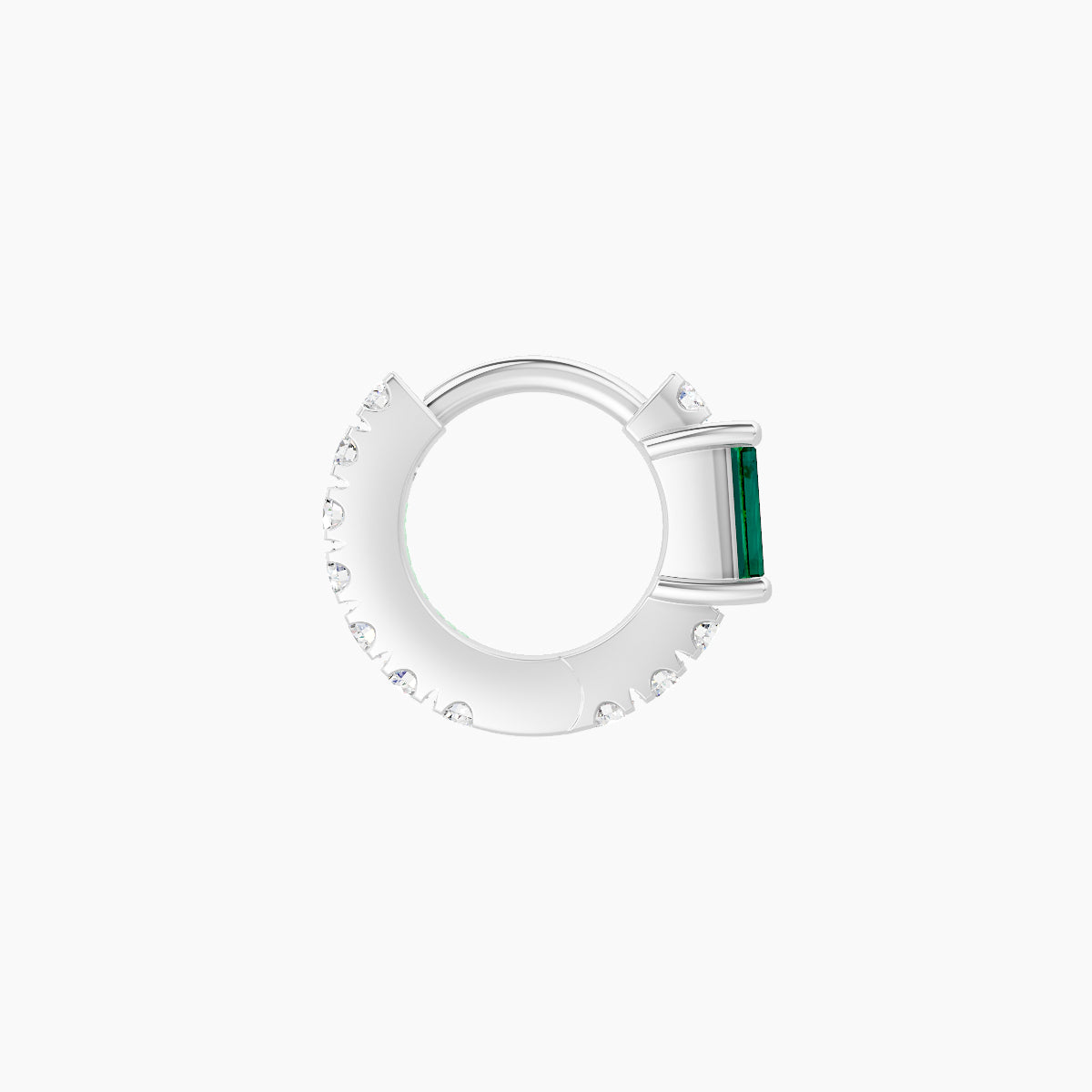 Inanna | 18k White Gold 5 mm Baguette Emerald & Diamond Hoop Piercing