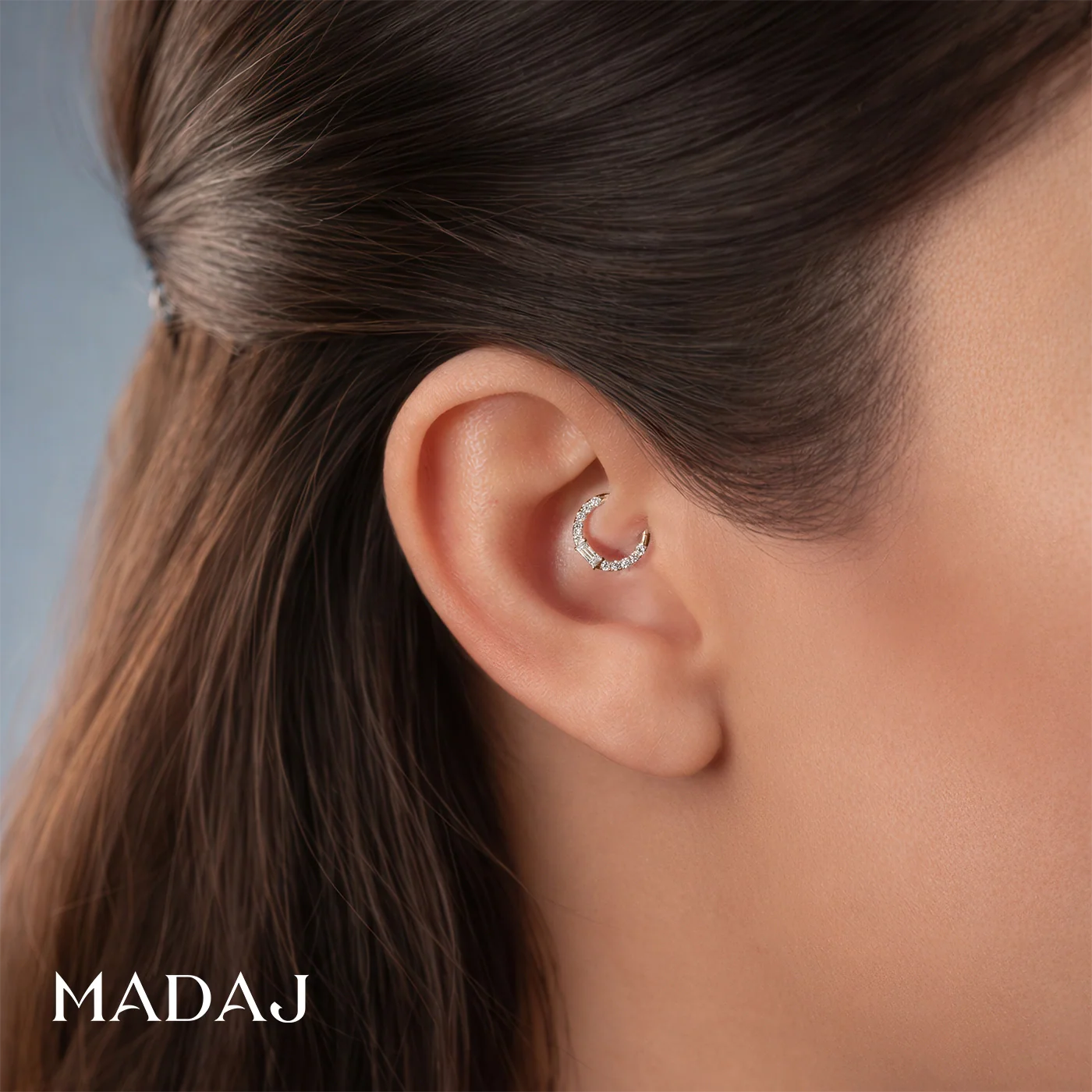 Inanna | 18k Rose Gold 6.5 mm Baguette Diamond Daith Piercing