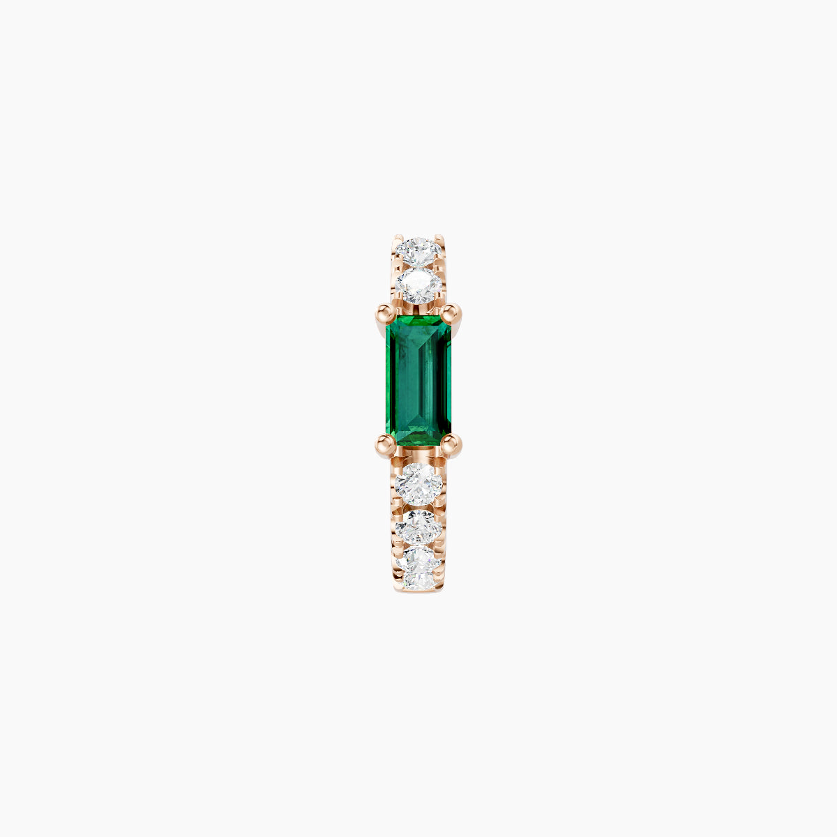 Inanna | 18k Rose Gold 6.5 mm Baguette Emerald & Diamond Hoop Piercing