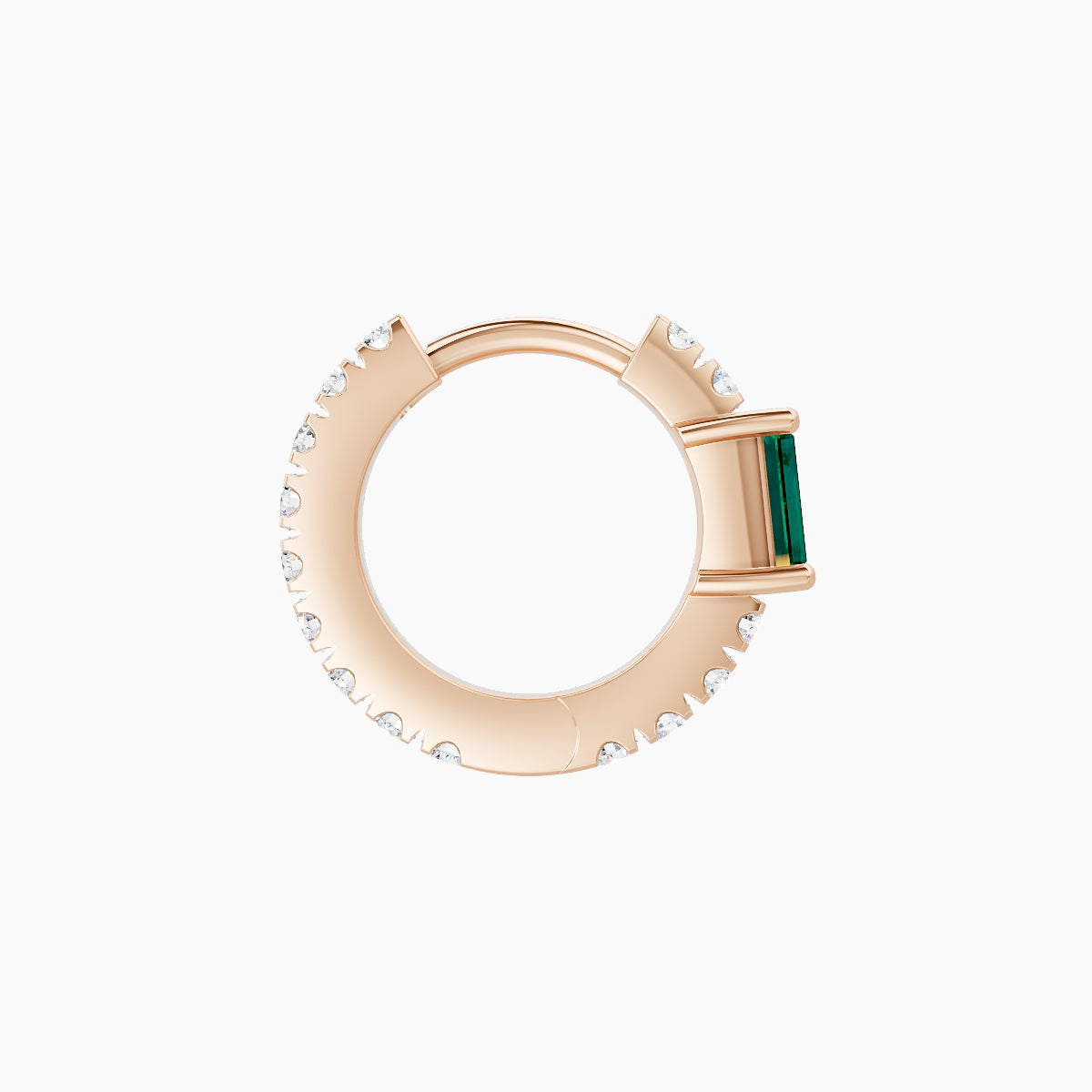 Inanna | 18k Rose Gold 6.5 mm Baguette Emerald & Diamond Hoop Piercing