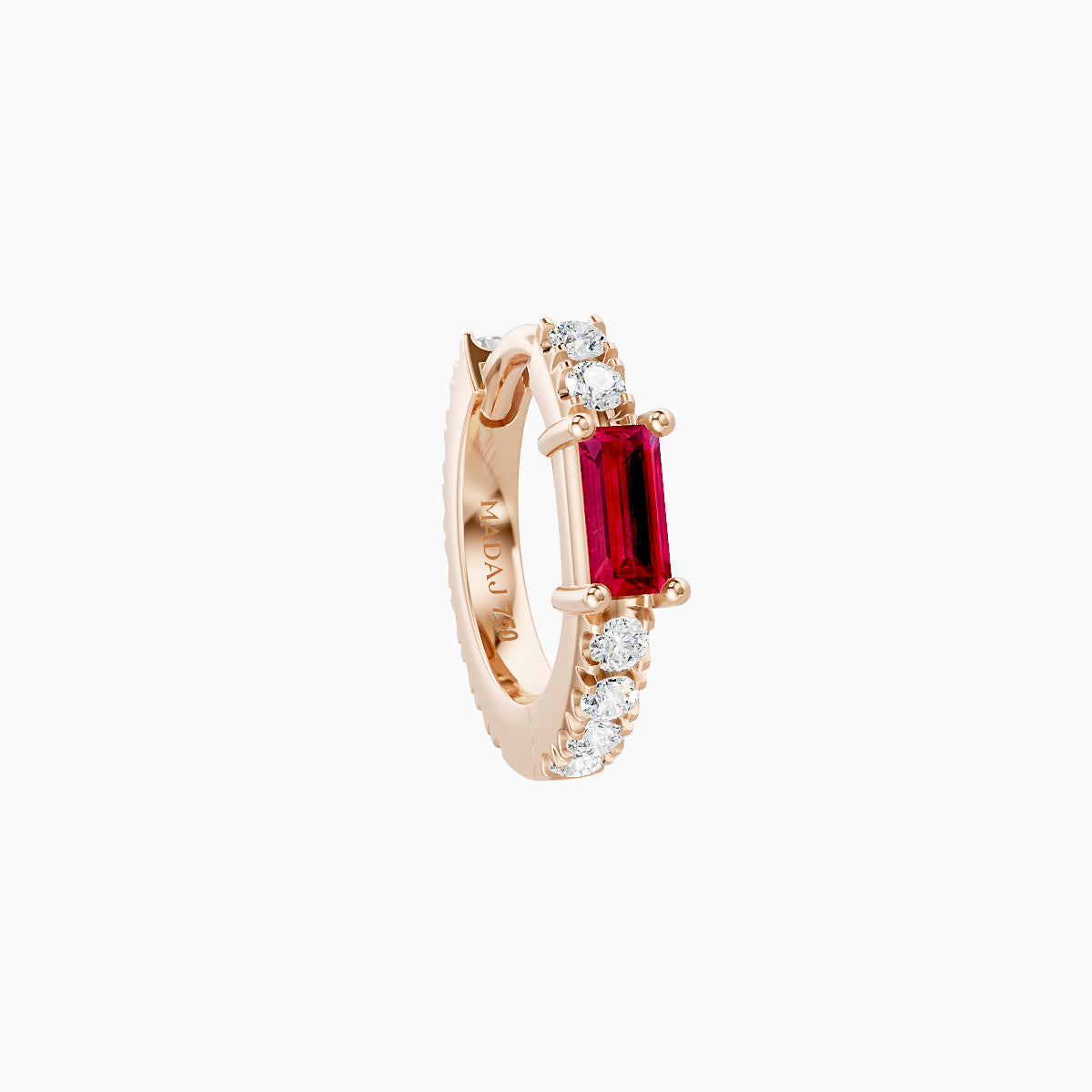 Inanna | 18k Rose Gold 6.5 mm Baguette Ruby & Diamond Hoop Piercing