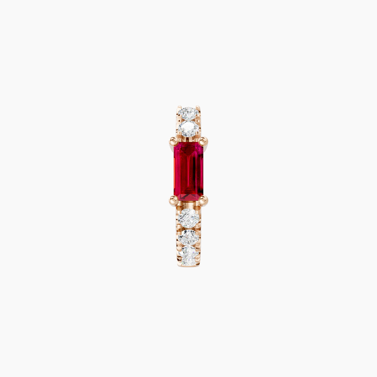Inanna | 18k Rose Gold 6.5 mm Baguette Ruby & Diamond Hoop Piercing