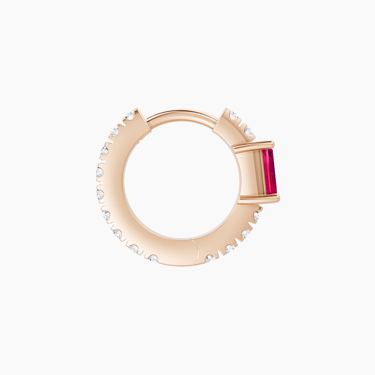 Inanna | 18k Rose Gold 6.5 mm Baguette Ruby & Diamond Hoop Piercing