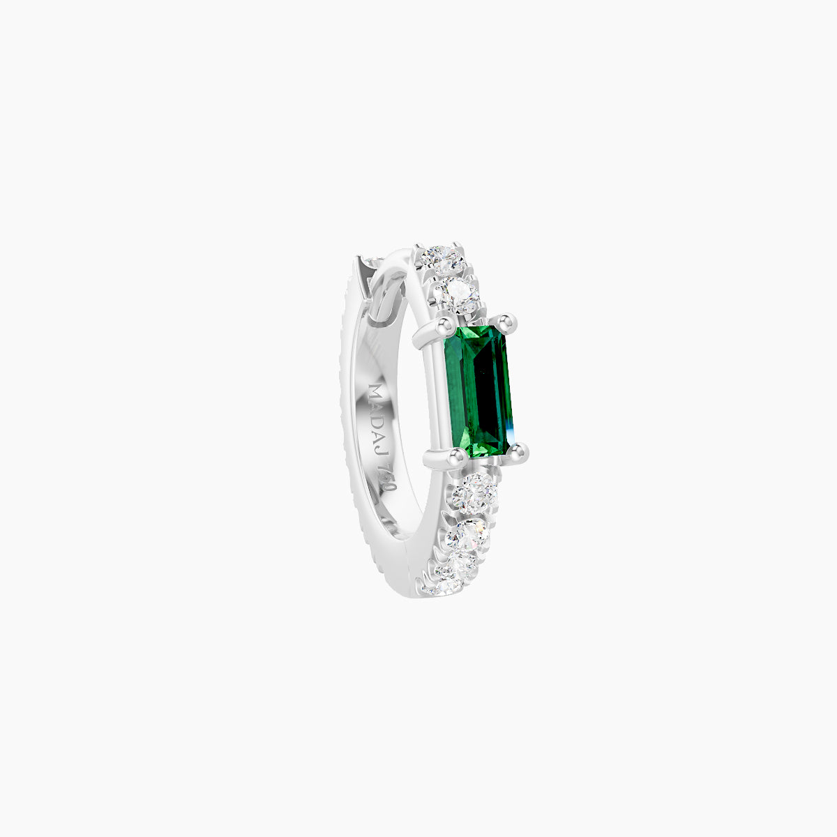 Inanna | 18k White Gold 6.5 mm Baguette Emerald & Diamond Hoop Piercing