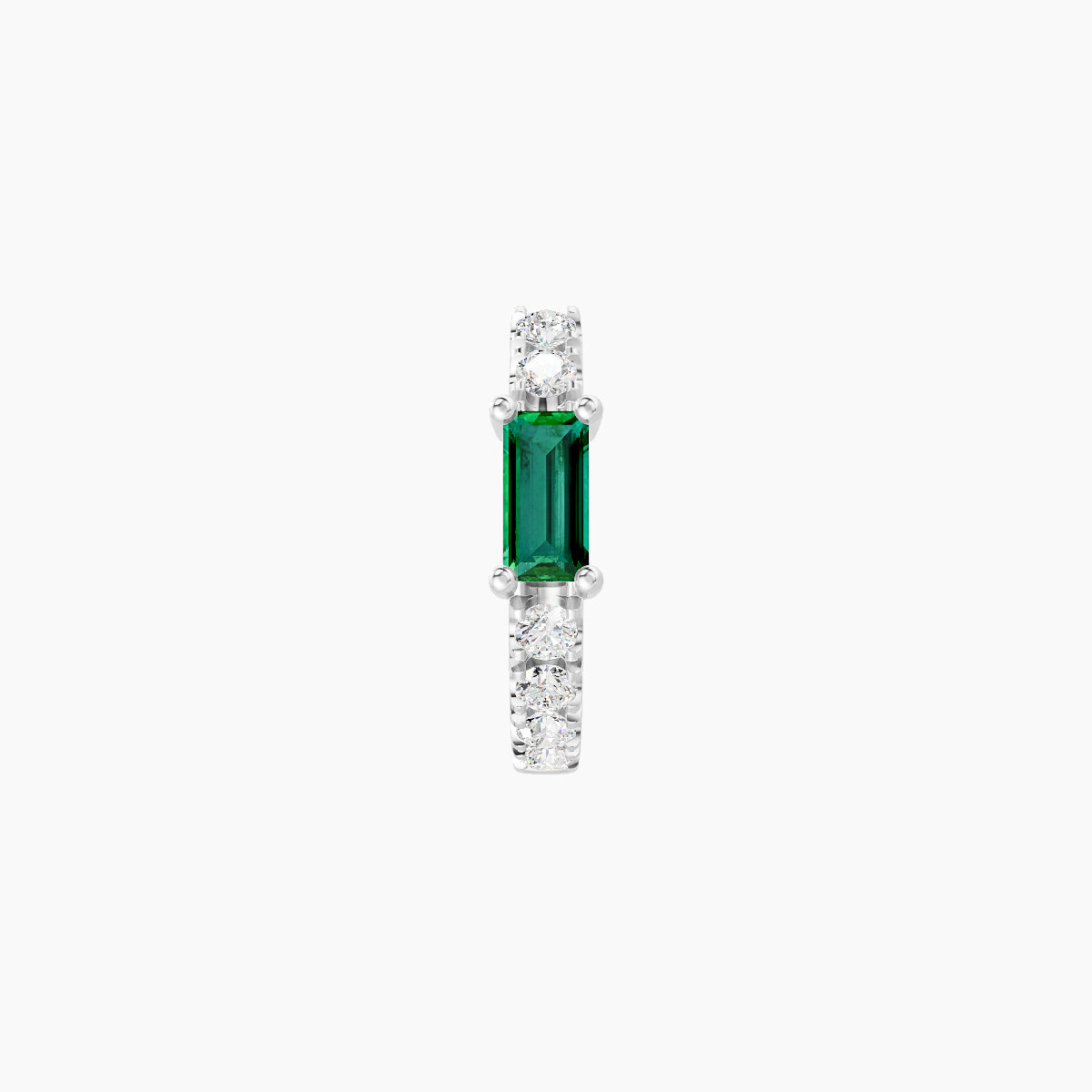 Inanna | 18k White Gold 6.5 mm Baguette Emerald & Diamond Hoop Piercing