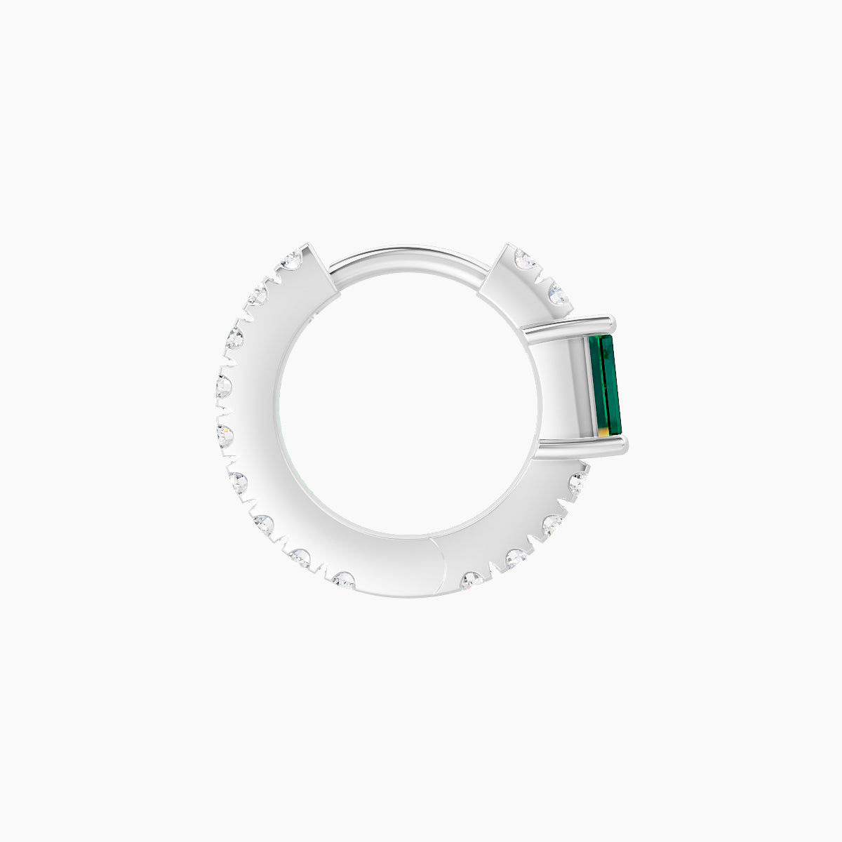 Inanna | 18k White Gold 6.5 mm Baguette Emerald & Diamond Hoop Piercing