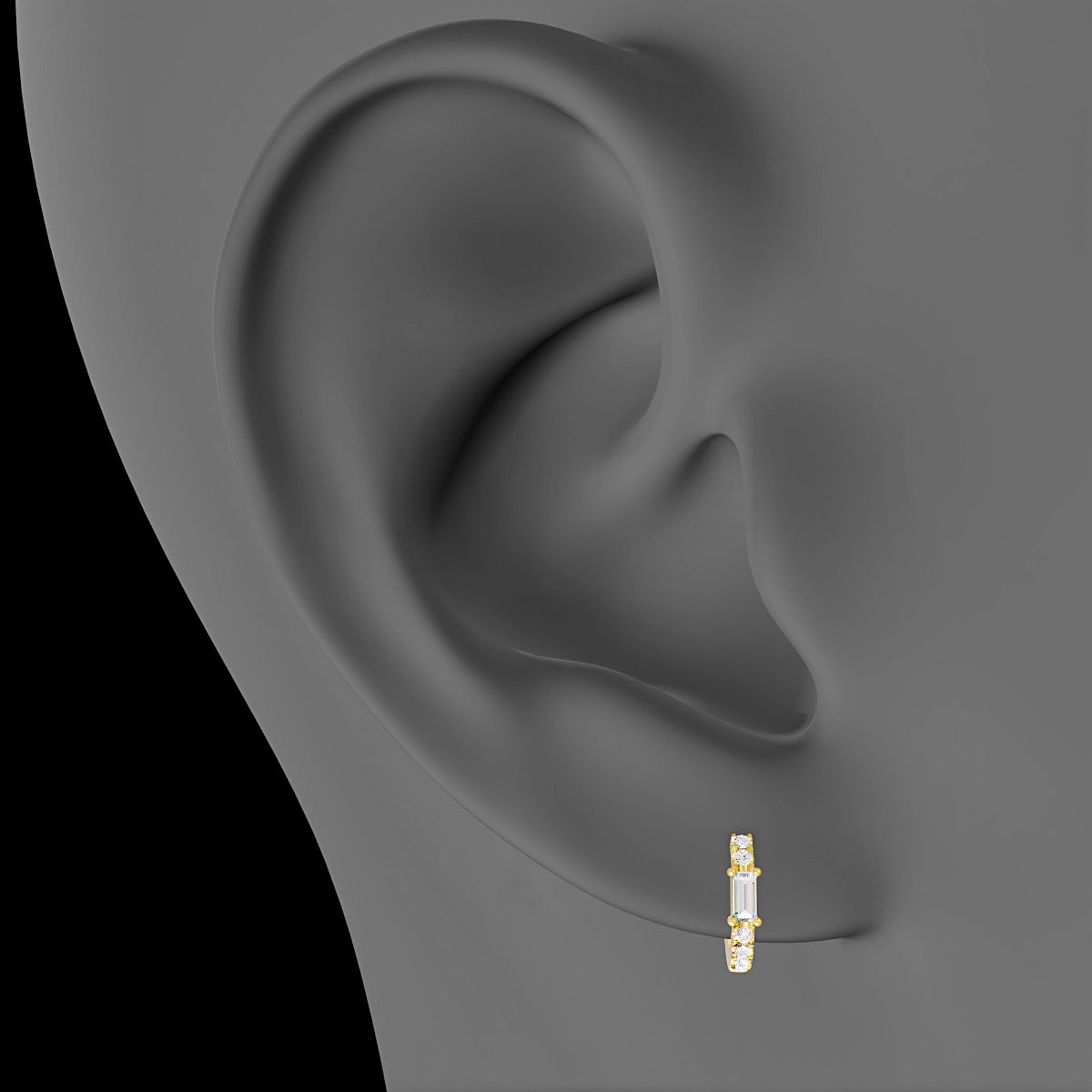 Inanna | 18k Yellow Gold 6.5 mm Baguette Diamond Hoop Piercing