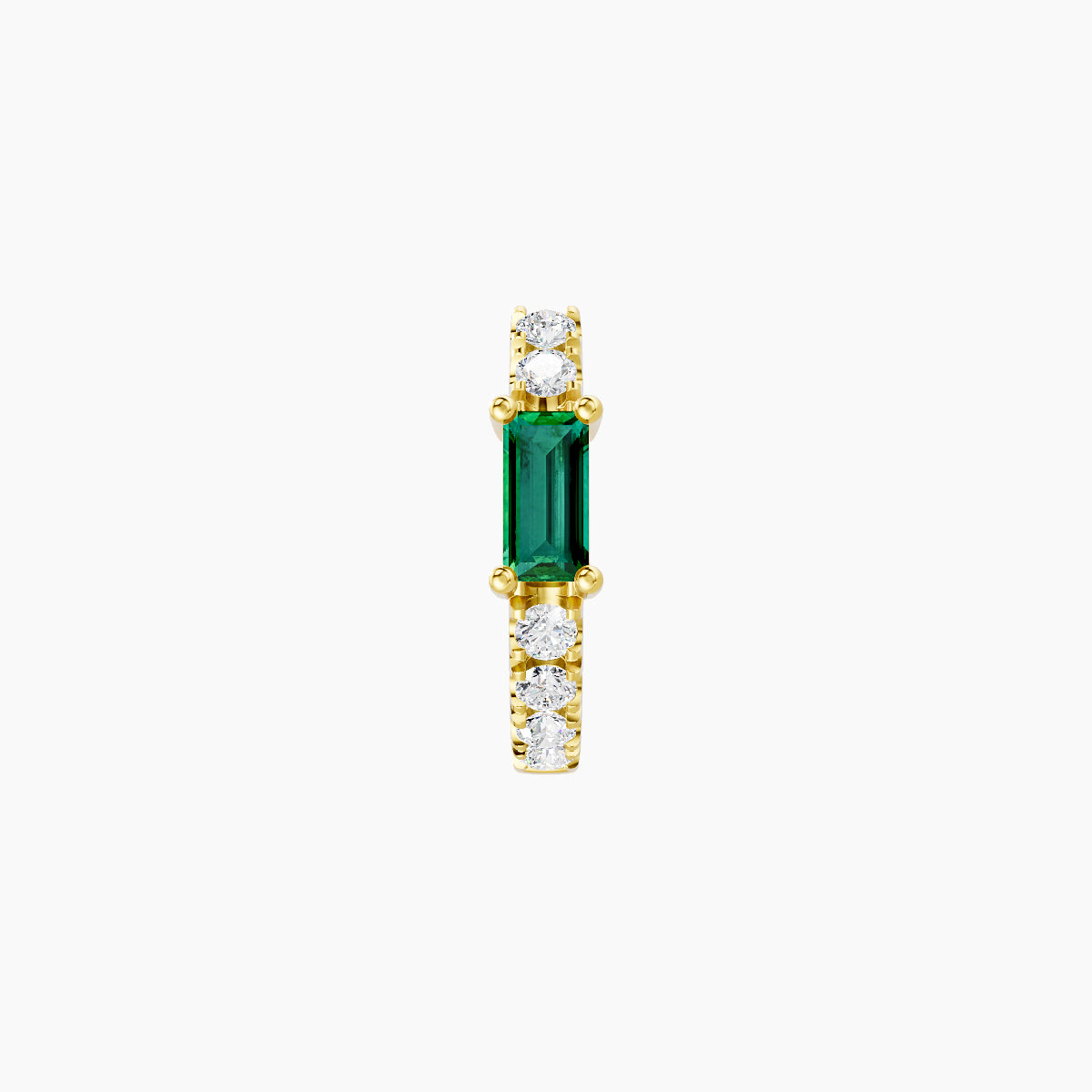 Inanna | 18k Yellow Gold 6.5 mm Baguette Emerald & Diamond Hoop Piercing