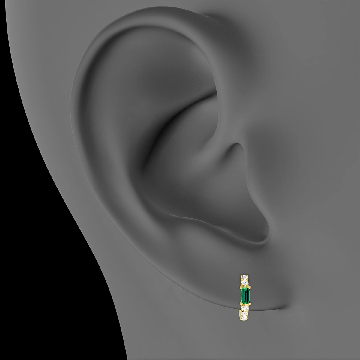 Inanna | 18k Yellow Gold 6.5 mm Baguette Emerald & Diamond Hoop Piercing