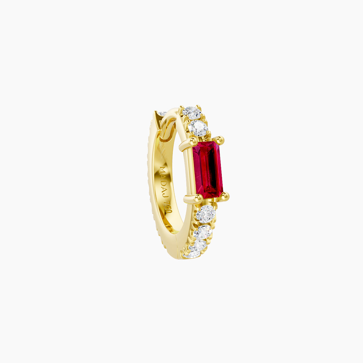Inanna | 18k Yellow Gold 6.5 mm Baguette Ruby & Diamond Hoop Piercing