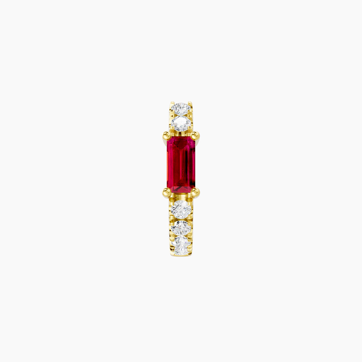 Inanna | 18k Yellow Gold 6.5 mm Baguette Ruby & Diamond Hoop Piercing
