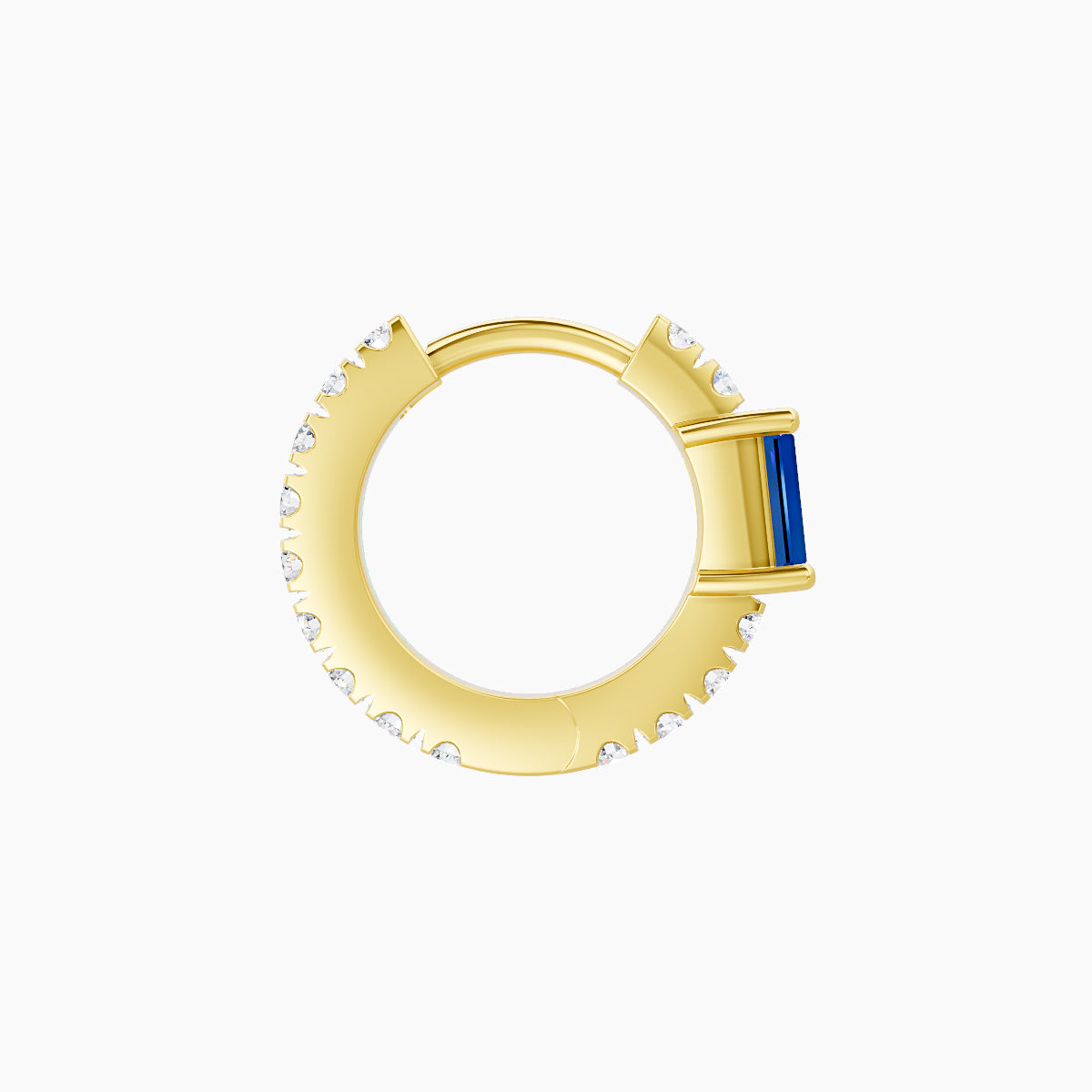 Inanna | 18k Yellow Gold 6.5 mm Baguette Sapphire & Diamond Hoop Piercing