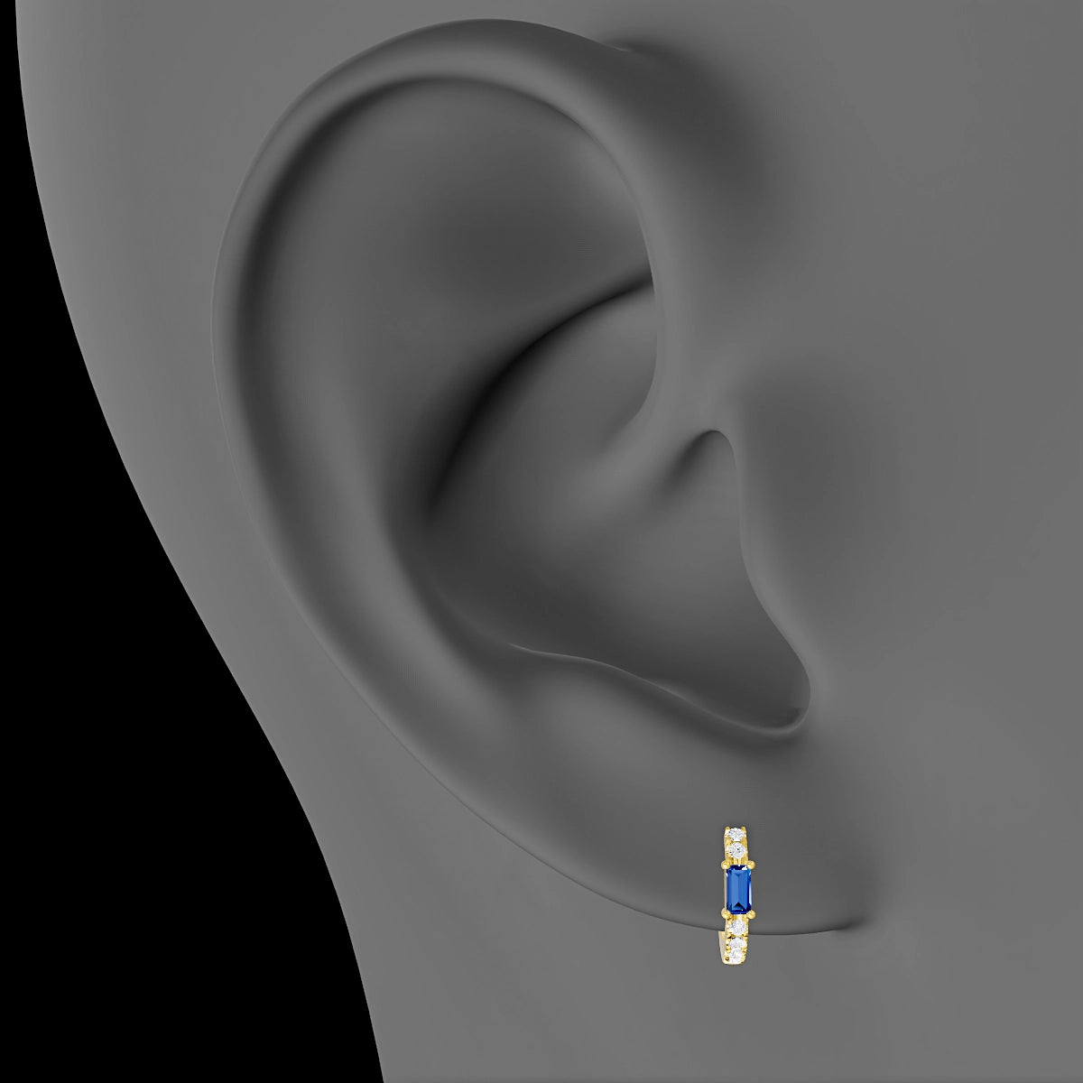 Inanna | 18k Yellow Gold 6.5 mm Baguette Sapphire & Diamond Hoop Piercing