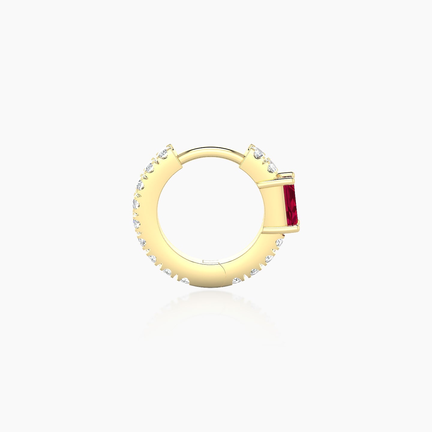Inanna | 18k Yellow Gold 6.5 mm Baguette Ruby & Diamond Hoop Piercing